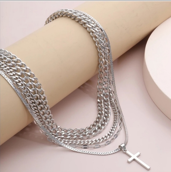 New Cross Female Silver Color Thick Chain Necklace - Picture 4 of 7